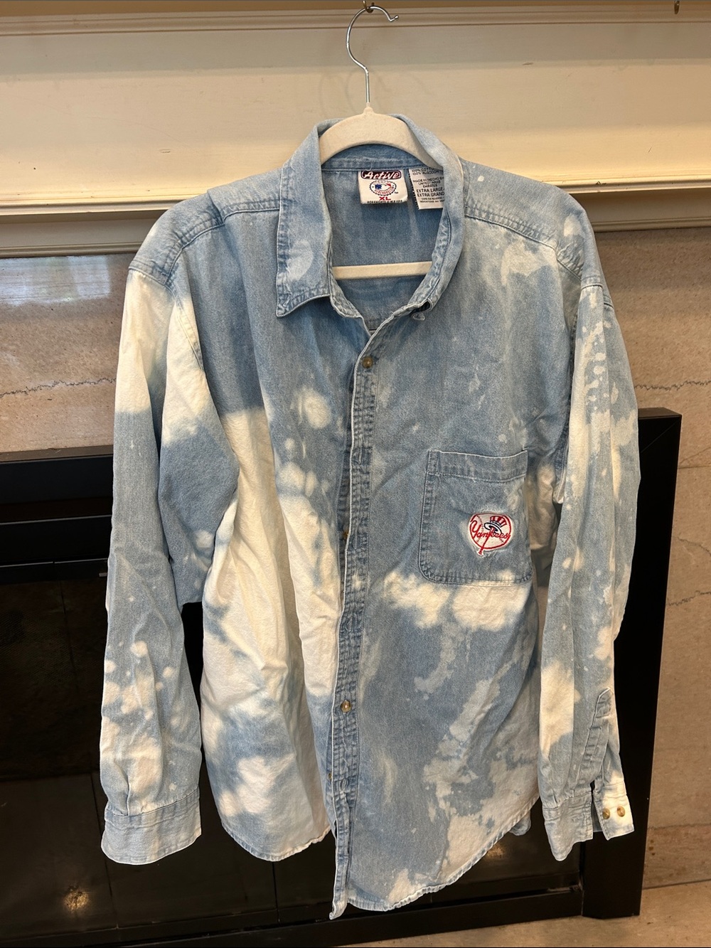 Active USA Bleached Light Blue and White Denim Long Sleeve Shirt